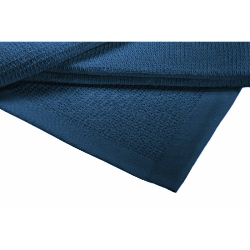 Deep Blue Cotton Waffle Knit Queen Blanket