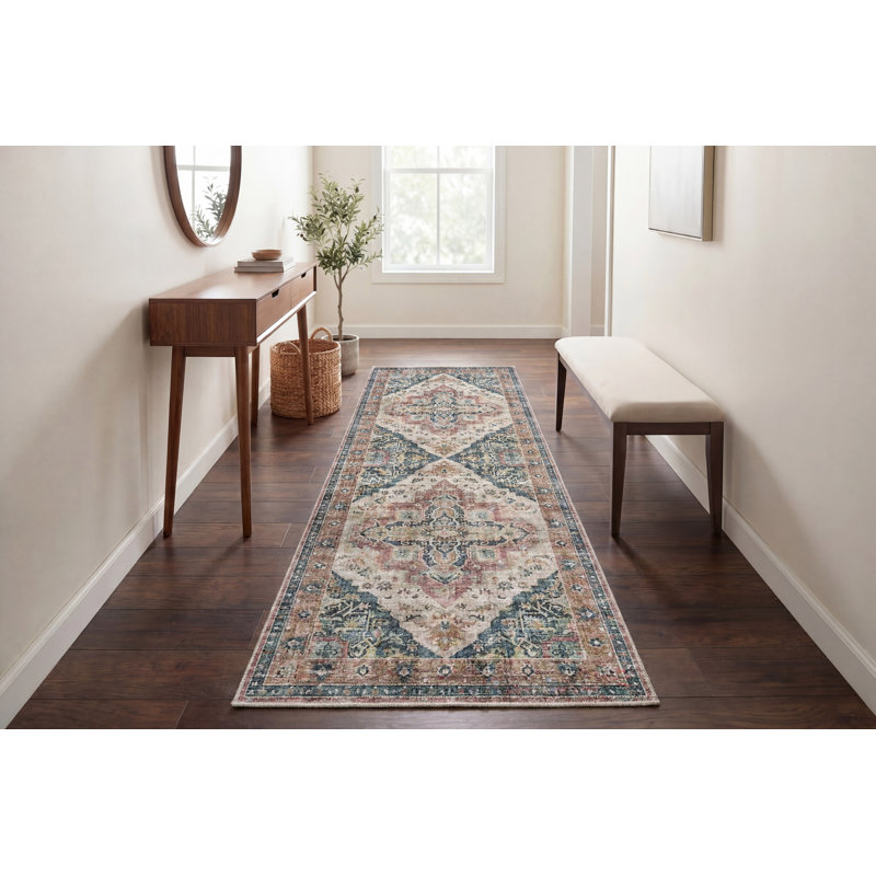 ELISE 2.6X7.6 6306-305 WINE/NAVY/TAN, Runner 2'6" x 7'6"