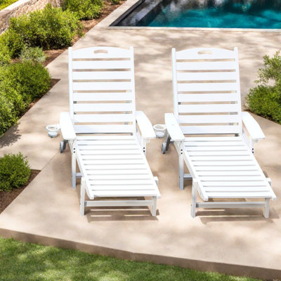 Portable Patio Chaise Lounges White HDPE Modern Adjustable Poolside