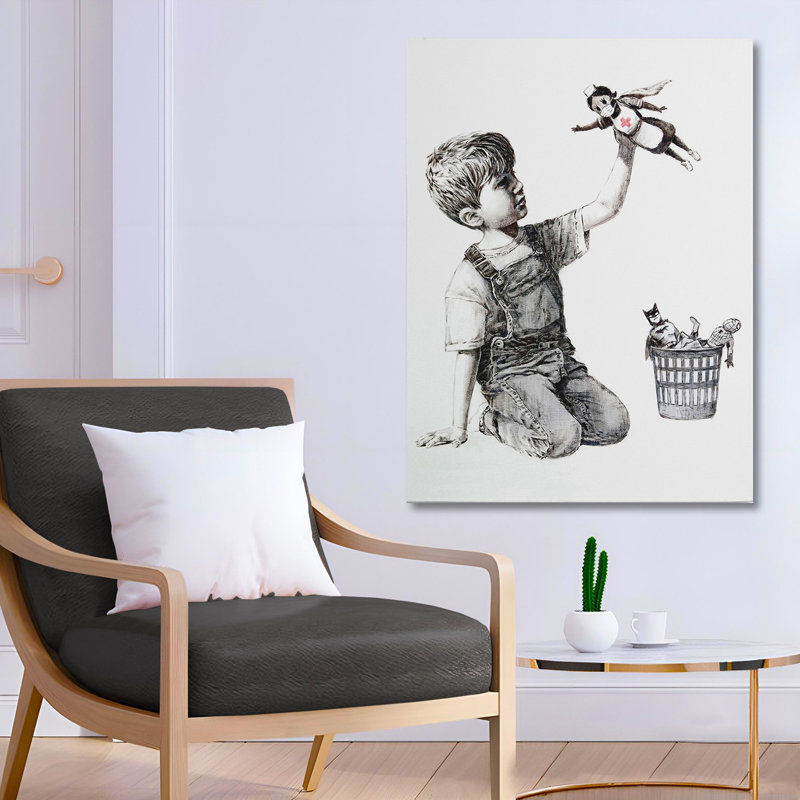 Superbe peinture décorative sur toile Banksy, 19,7 po x 27,6 po | 100% toile, cadre en bois | Impression numérique pour décoration intérieure moderne, unique et accrocheuse