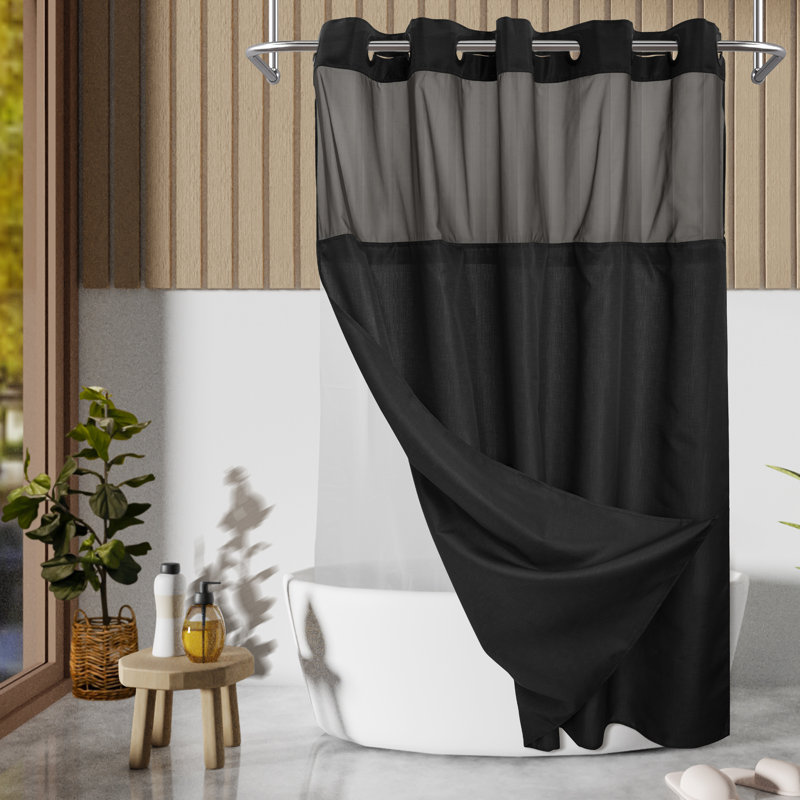 Ensemble de rideau de douche Bartek, Noir, H 74 po x l 71 po