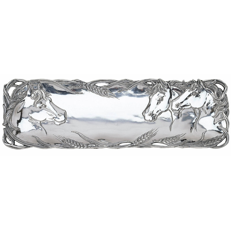 Handcrafted Aluminum Horse Equestrian Serving Tray, 19 x 6 inches