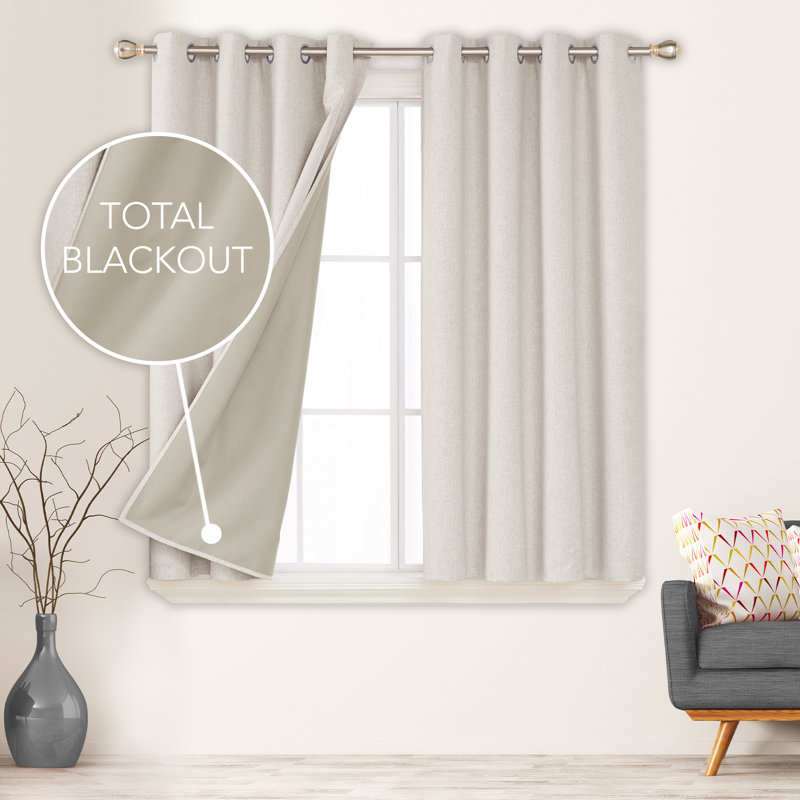 Lythrodontas Faux Linen Total Blackout Curtain Panels, 52" W x 63" H, Light Blue