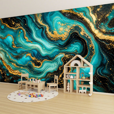 Papier peint adhésif auto-adhésif moderne pour la chambre à coucher, avec vagues fluides et art abstrait