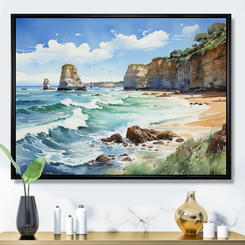 «Coastal Cliff In Australie», reproduction sur toile, H 34 po x l 44 po x P 1,5 po, Cadre flottant noir
