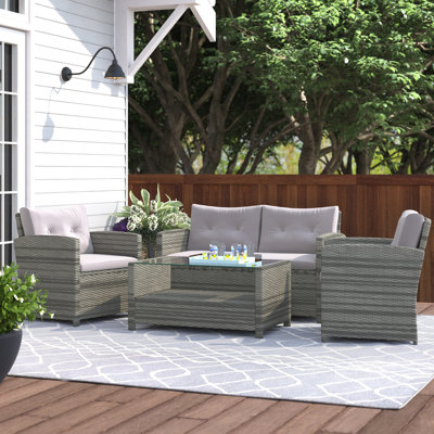 Anyuta 4 Piece Rattan Sofa Seating Group with Cushions by Brayden Studio