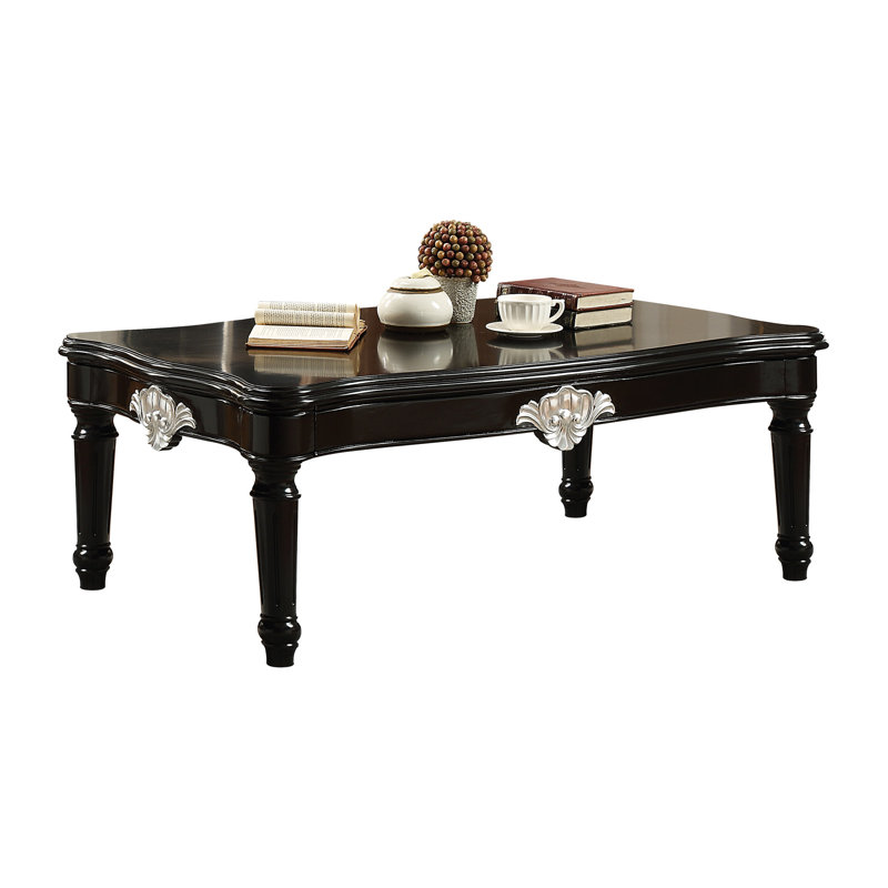 Black Coffee Table - Intricate Scalloped Pattern And Solid Structure Design Support