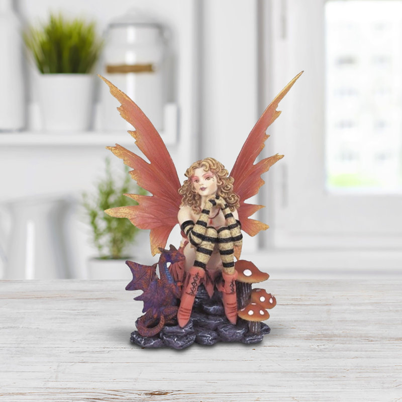 6"H Peach Fairy with Dragon Baby Figurine