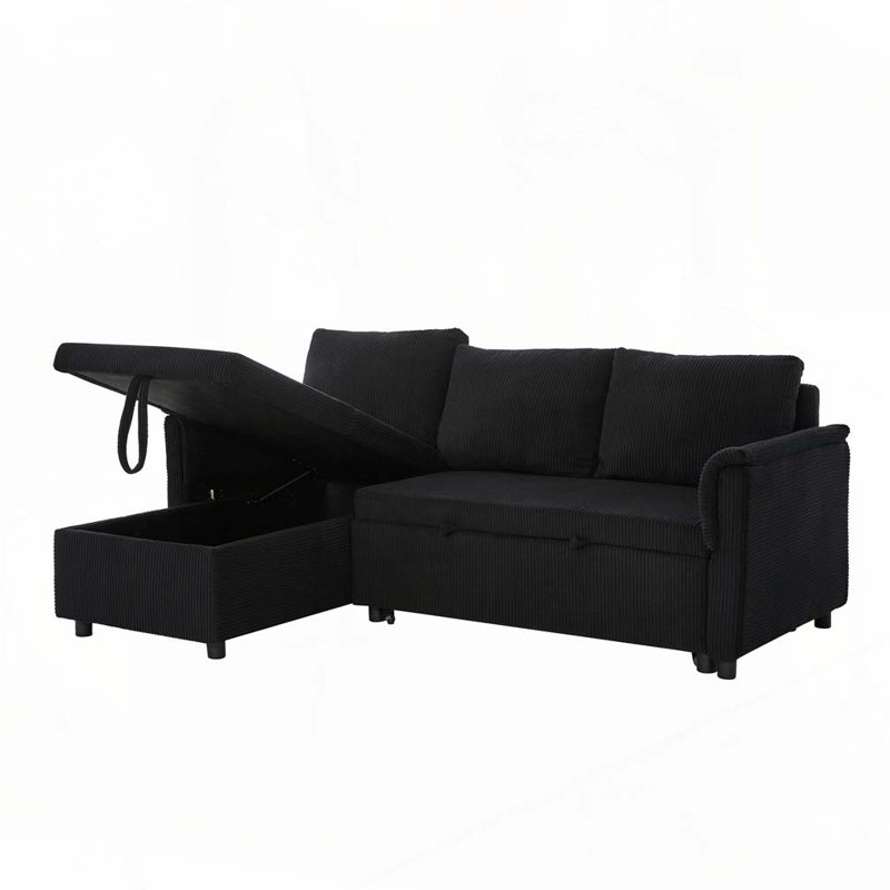Canapé-lit modulaire rembourré 77,25 po Corduroy, Noir