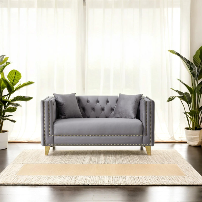 Canapé 58 po Chesterfield 58 po, Gris, H 29 po x l 58,6 po x P 30 po
