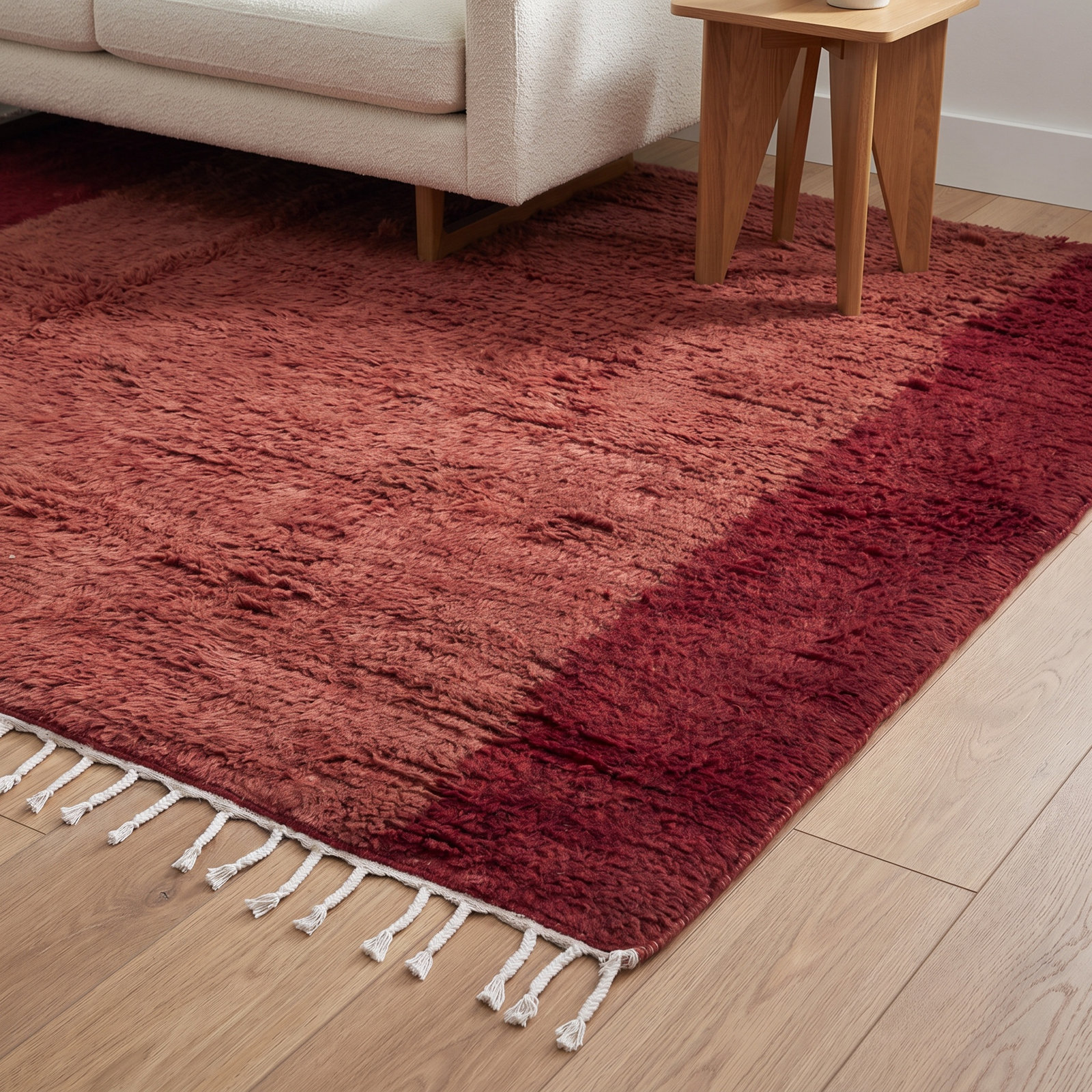 Essi Red Hand-Woven Wool Shag Rug, Rectangle 8' x 10'