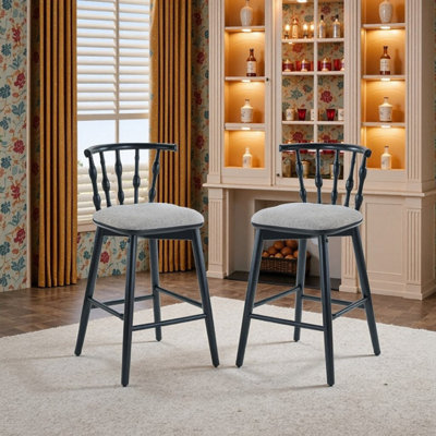 Ensemble de 2 tabourets de bar en bois avec siège rembourré Doria