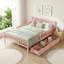Lit plateforme en bois avec tiroirs de rangement et garde-corps, cadre de lit peu encombrant avec tête de lit et lattes en bois massif pour chambre d'enfant-129159377-129159380