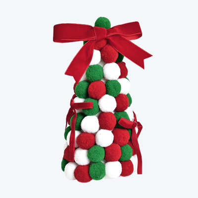 Décoration d'arbre de Noël avec pompon de Noël avec nœud rouge - Ornement en forme de boule de feutre festive