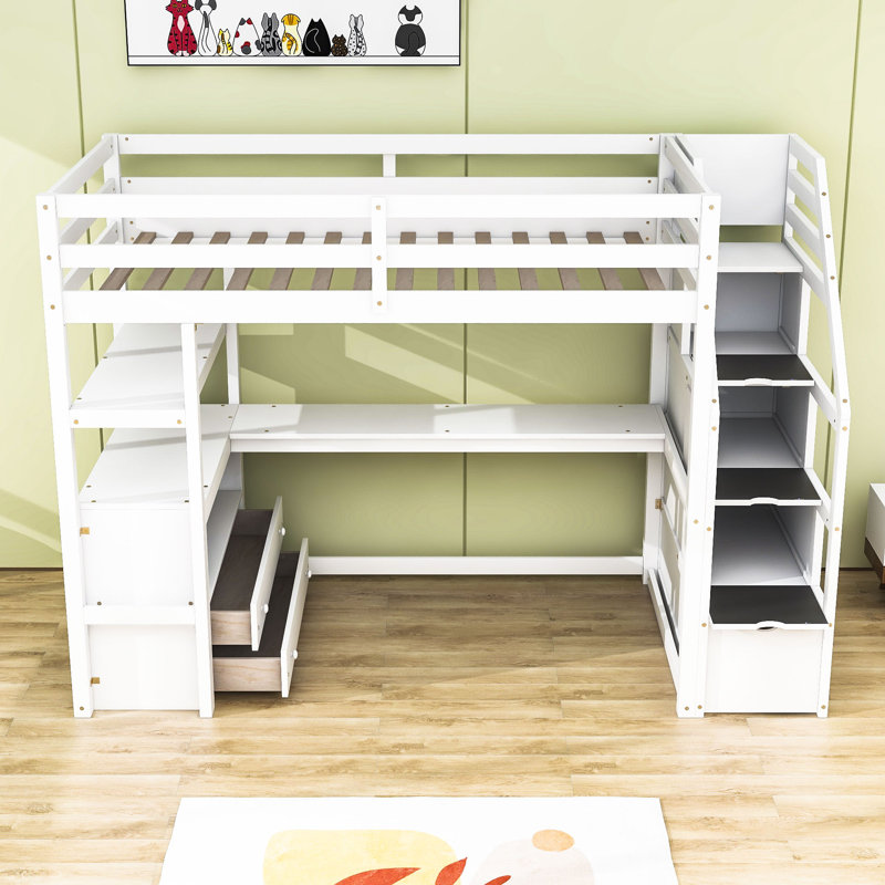 Casner 2 Drawer Loft Bed with Built-in-Desk by Harriet Bee, White, Twin