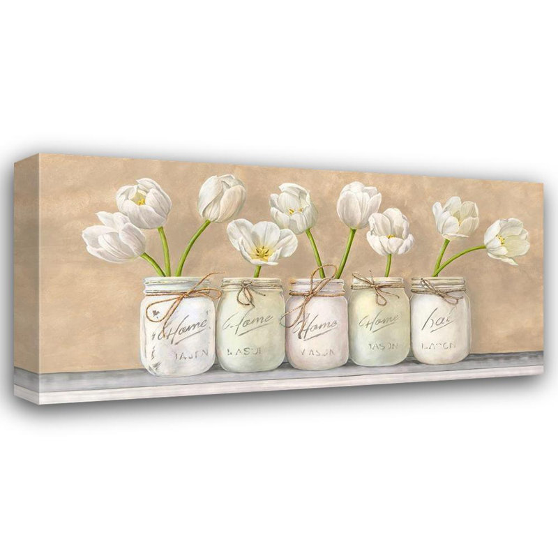 "August Grove" Thomlinson, Jenny Gallery, art sur toile tendue: tulipes blanches dans des pots Mason, H 26 po x l 48 po