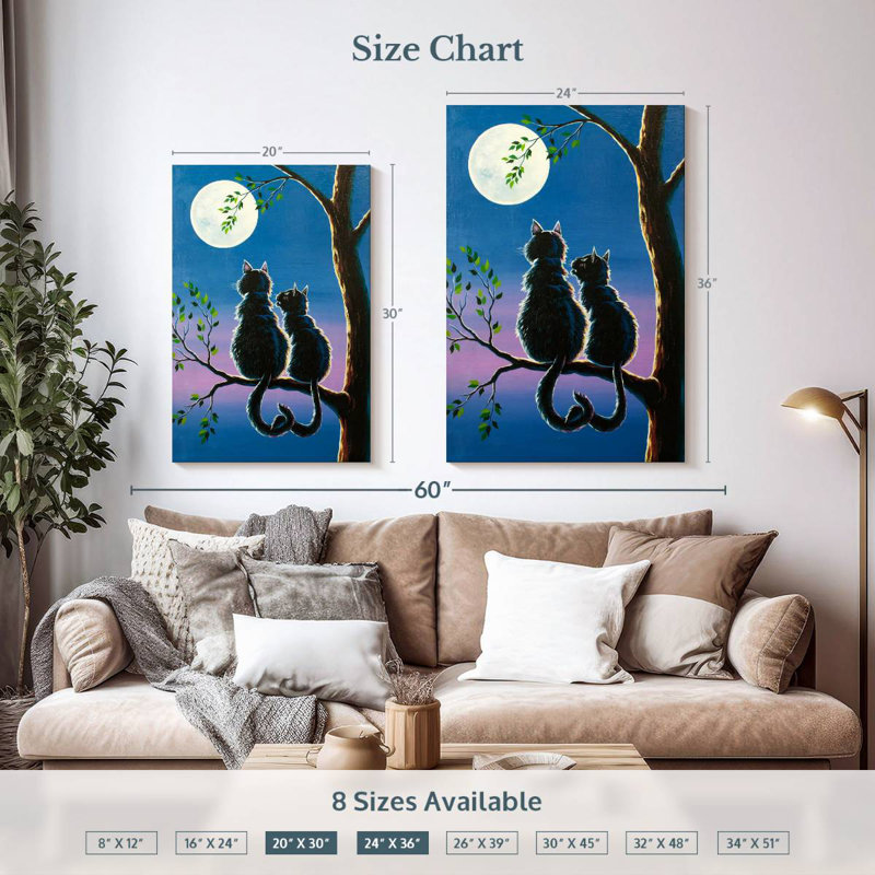 Couple de chats Hardie au clair de lune, H 36 po x l 24 po