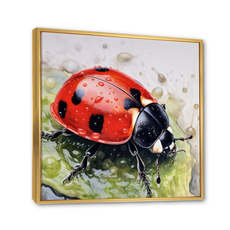 Coccinelles rouges et noires III sur toile, H 30 po x l 30 po x P 1 po, Cadre flottant doré