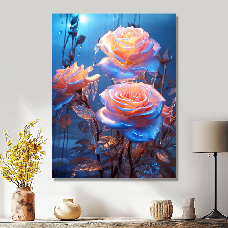 «Magical Pink Nocturnal Magic - Roses», reproduction d'art murale, Toile tendue, H 44 po x l 34 po x P 1,5 po