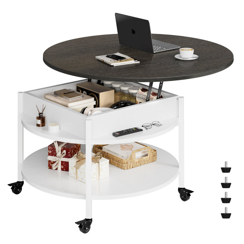 Table basse, Plateau en bois gris / base blanche