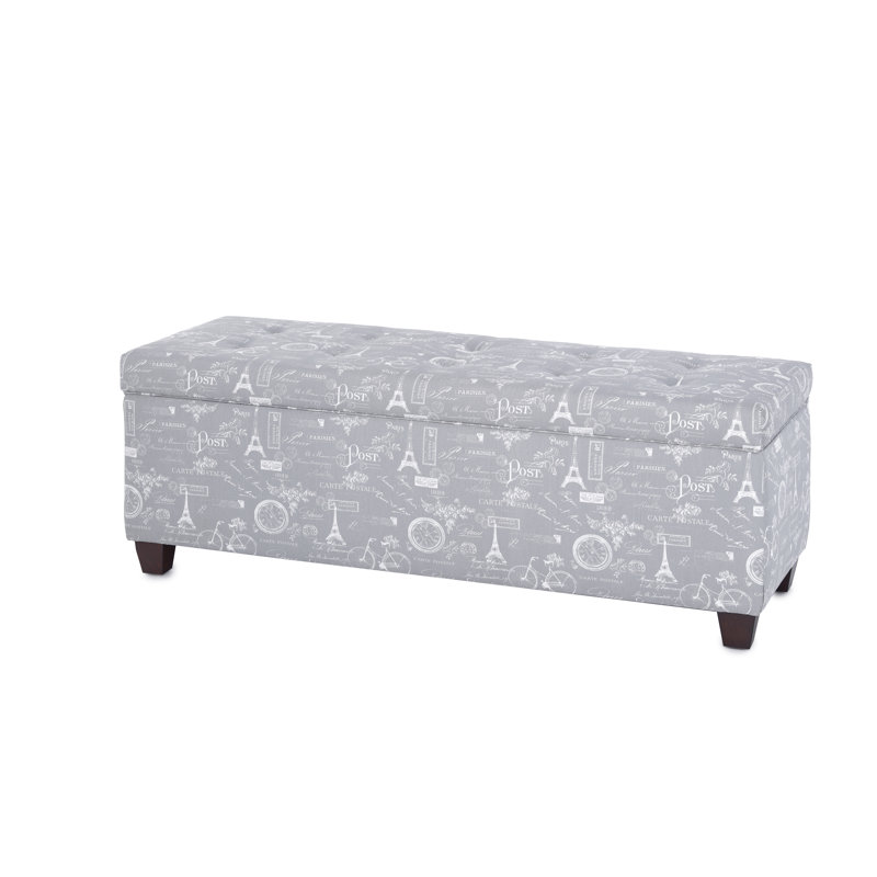Cappiello Upholstered Storage Bench, Storm Twill/White/Gray