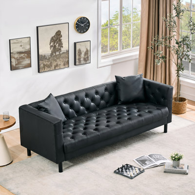 Canapé moderne en cuir capitonné à la main 3 places avec siège profond et 2 coussins rembourrés confortables pour le salon