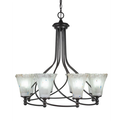 Skypark 8 Light Uplight Chandelier Shown In Dark Granite Finish With 5.5" Fluted Frosted Crystal Glass