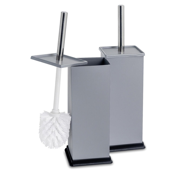 Harbour Housewares - 2x Square Toilet Brushes with Holder, Grey