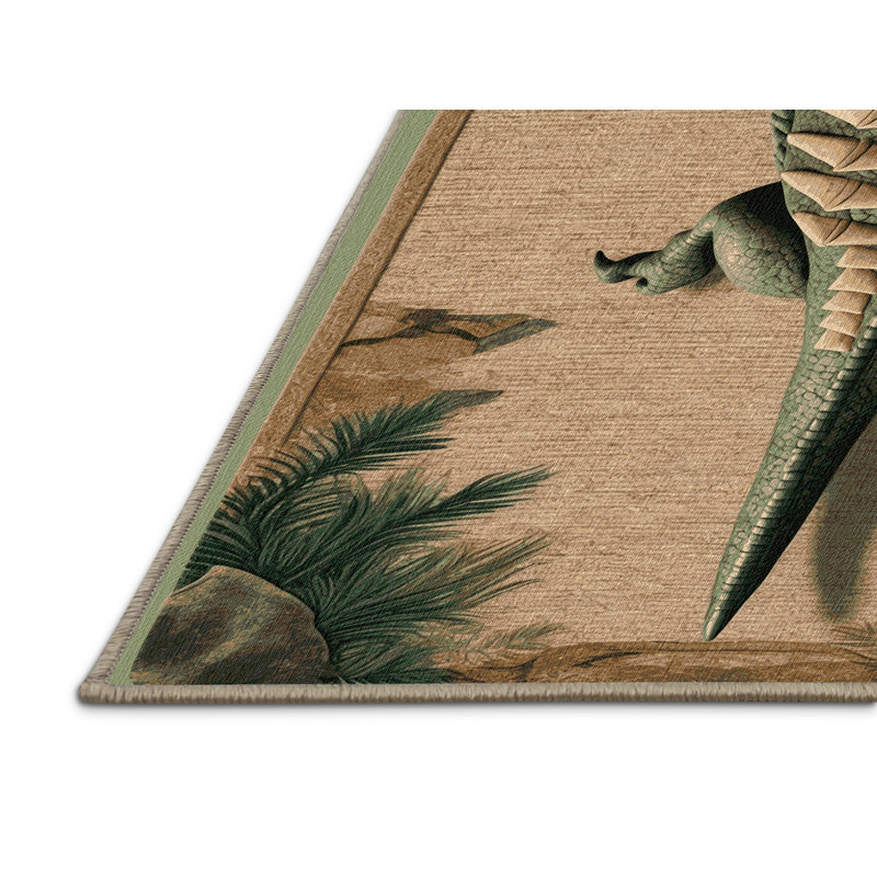 Machine Washable Dinosaurs Beige Area Rug, Square 3'