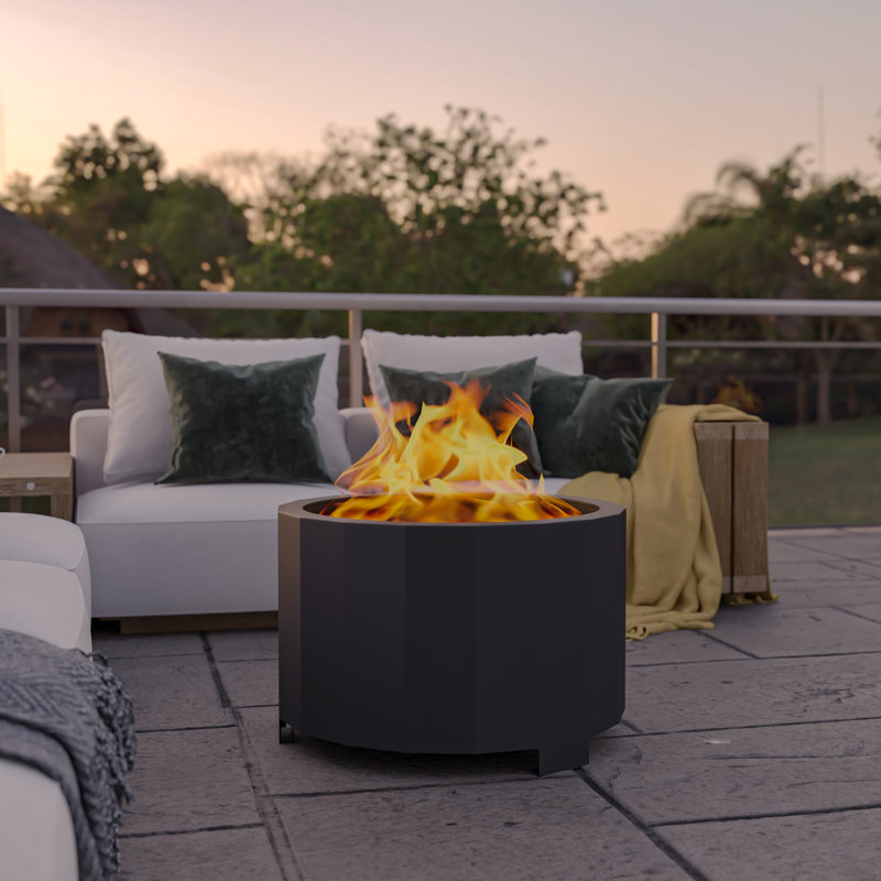 Portable Commercial Grade Outdoor Smokeless Wood Burning Fire Pit, 17.75" H x 27" W x 27" D, Black
