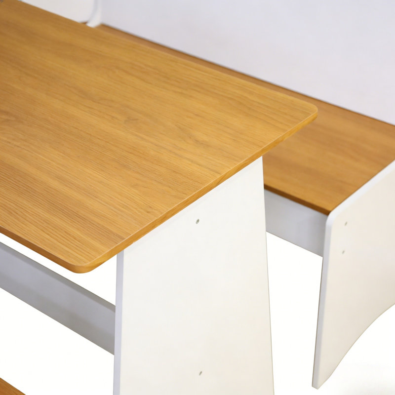Ensemble de salle à manger coin-repas en forme de L 3 pièces avec rangement caché, ensemble de table de coin en bois moderne et banc pour petits espaces et cuisine, naturel et blanc