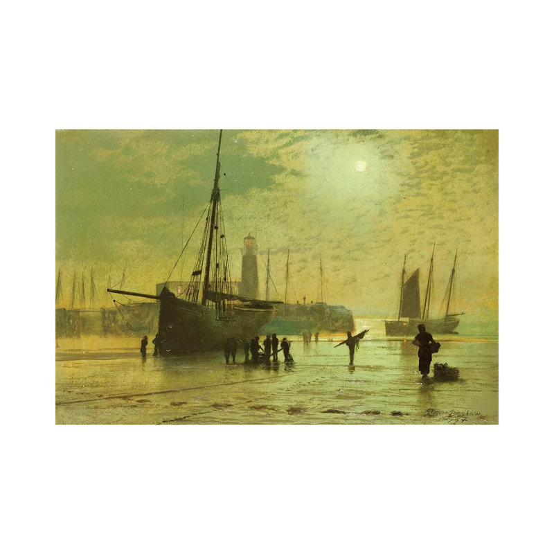 The Lighthouse At Scarborough, 1877 by John Atkinson Grimshaw - Wrapped Canvas Print, 20.32 cm H x 30.48 cm W