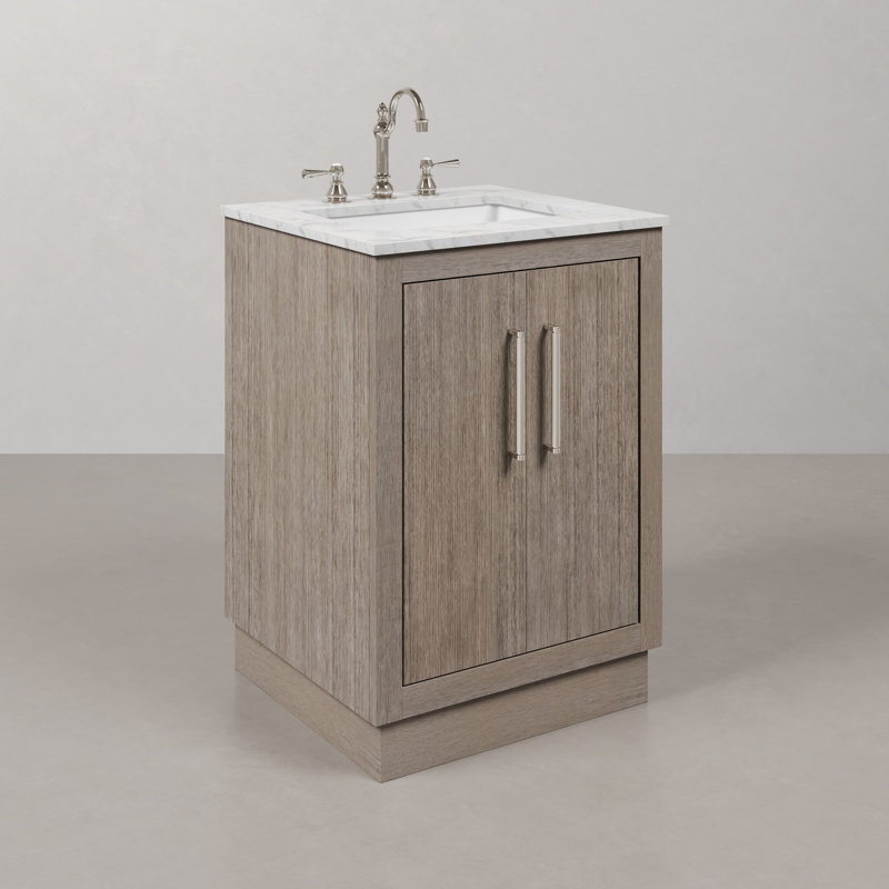 Hunner 24" Carrara White Marble Countertop Bath Vanity in Gray Oak with Faucet, Chrome