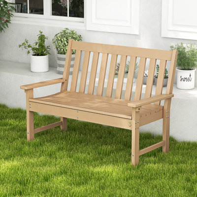 Garden Bench All-Weather HDPE 2-Person Outdoor Bench for Front Porch Backyard by Red Barrel Studio