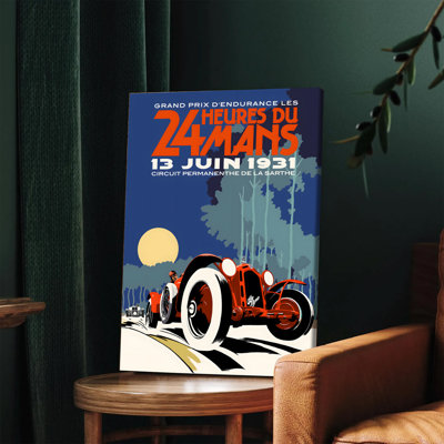 1 pièce, art mural, affiches encadrées, impression sur toile 24 heures du Mans 1931, Prix de course d'endurance, affiche de voiture de course classique pour le salon, décoration de bureau, décoration automobile à thème rétro, œuvre d'art de sport automobile de collection