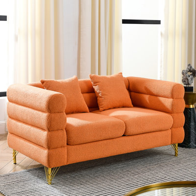 Canapé modulaire 60 pouces pour 2 personnes - Tissu orange, style épuré, coussins Un charmant salon dans la chambre, la chambre à coucher, le bureau, l'assise douce, les coussins, le design moderne, la construction