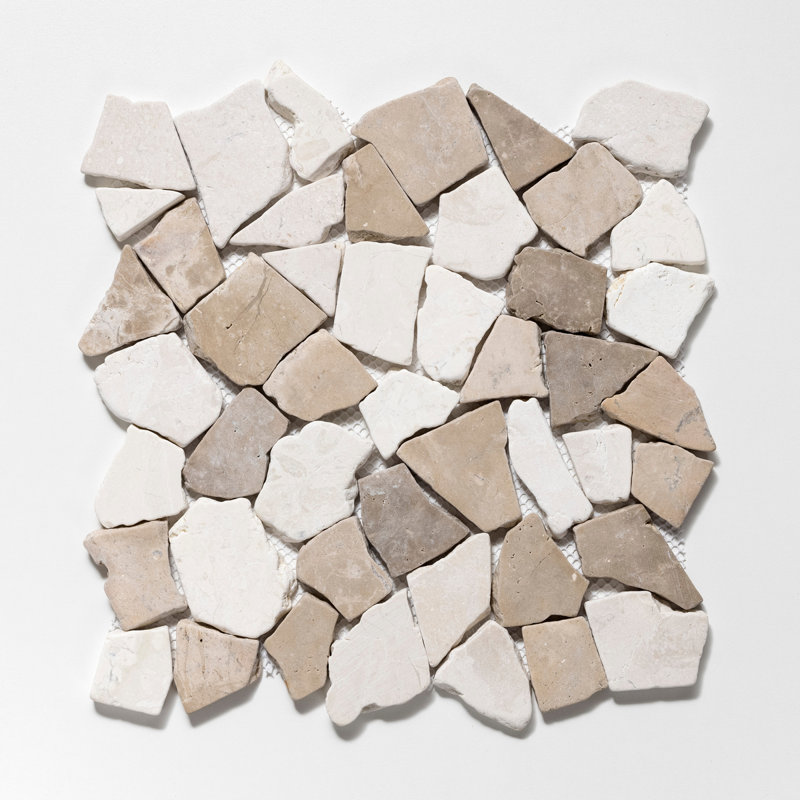11" x 11" Fit Random Mosaic Wall & Floor Tile, Tan and White