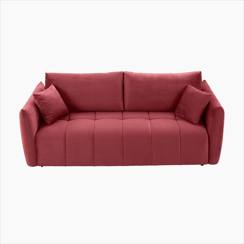 Vicente 85'' Modern Fabric Upholstered 3-Seater Sofa, Red Velvet