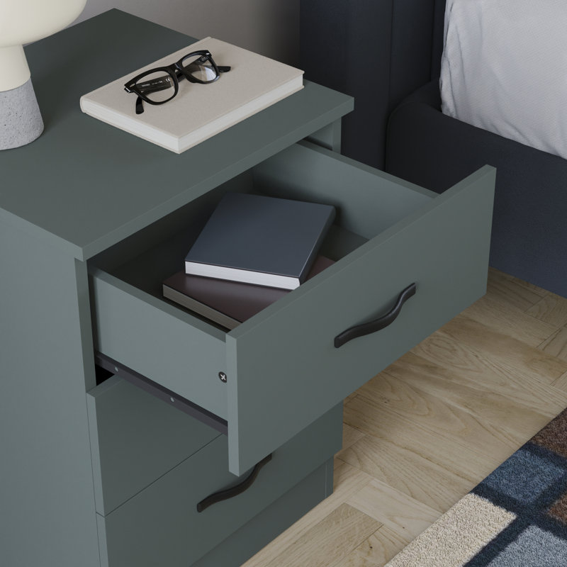 Maybery 3 - Drawer Bedside Table Nightstand, Green