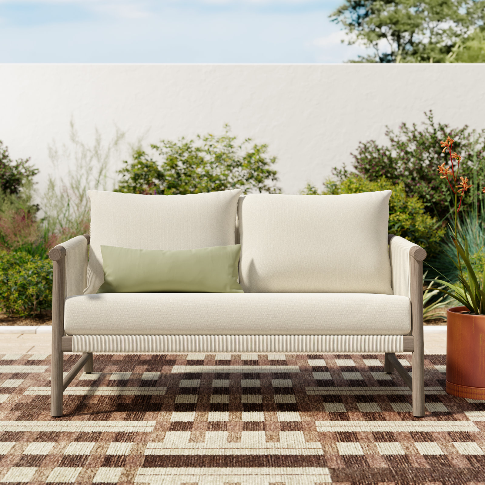 Naomie Acacia Love Seat With Rope Wicker