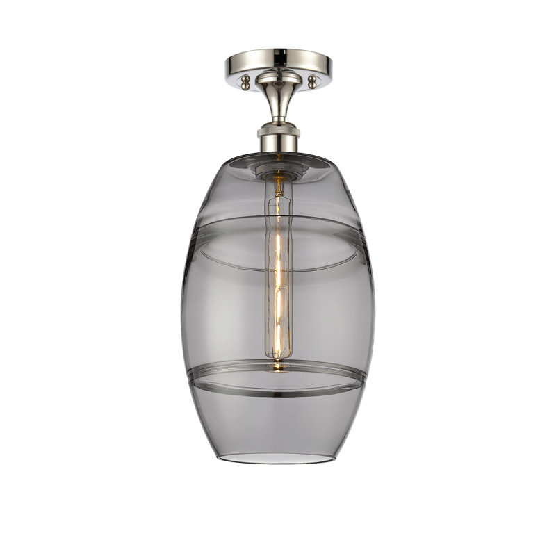 Plafonnier semi-encastré 1 lumière Ballston - Abiagael, Gris fumée clair, H 11,13 po x l 8 po x P 8 po, Nickel poli
