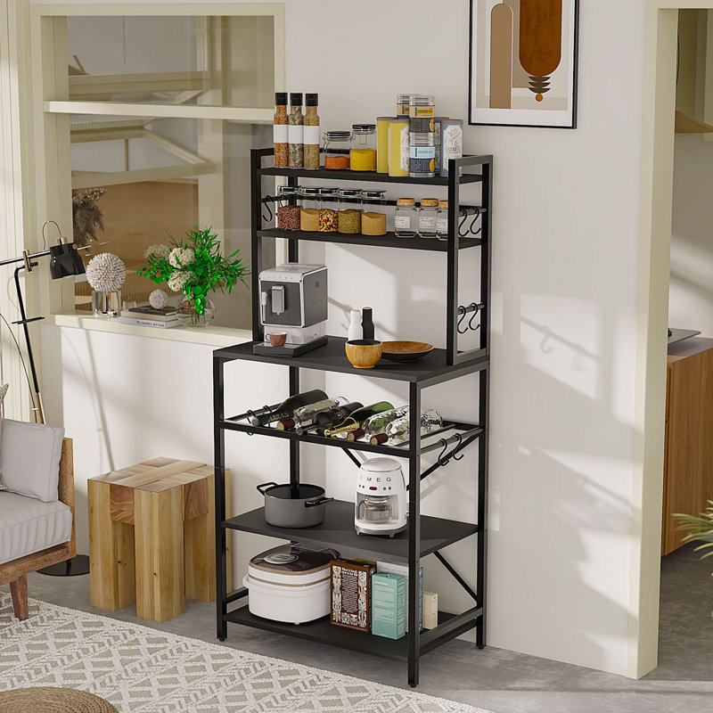 Houon 58cm Metal Standard Baker's Rack with Microwave Compatibility with Wine Bottle Storage, Black/Grey