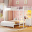 Lit simple superposé au dessus d'un lit double avec bureau, station de charge, lumières à DEL, tiroirs et tablettes de rangement, blanc-555136152-564892029