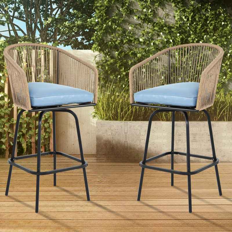 Ensemble de 2 tabourets de bar d'extérieur, chaises de patio avec accoudoirs et dossier, tabourets toutes saisons pour la cour, le jardin, la piscine, le balcon et la terrasse