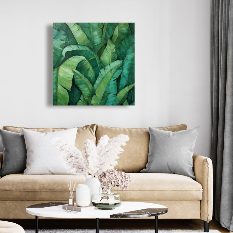 Feuilles denses sur toile verte | Décoration murale de chambre à coucher