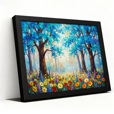 Forêt colorée avec fleurs, reproduction d'art sur toile tendue