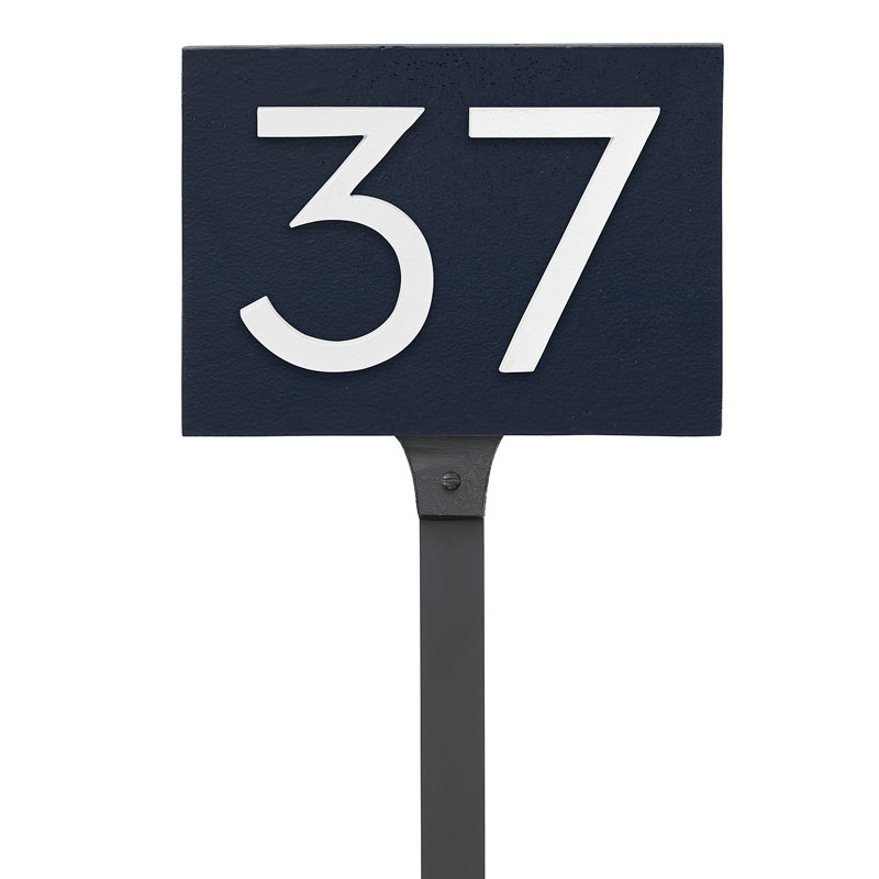 Floating 1-Line Lawn Address Sign, White, Navy, Yes