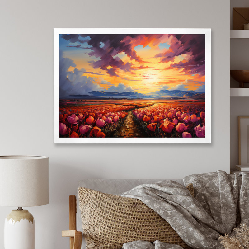 «Danemark Multicolor Tulip Fields IV», reproduction sur toile, H 24 po x l 32 po x P 1 po, Cadre photo blanc