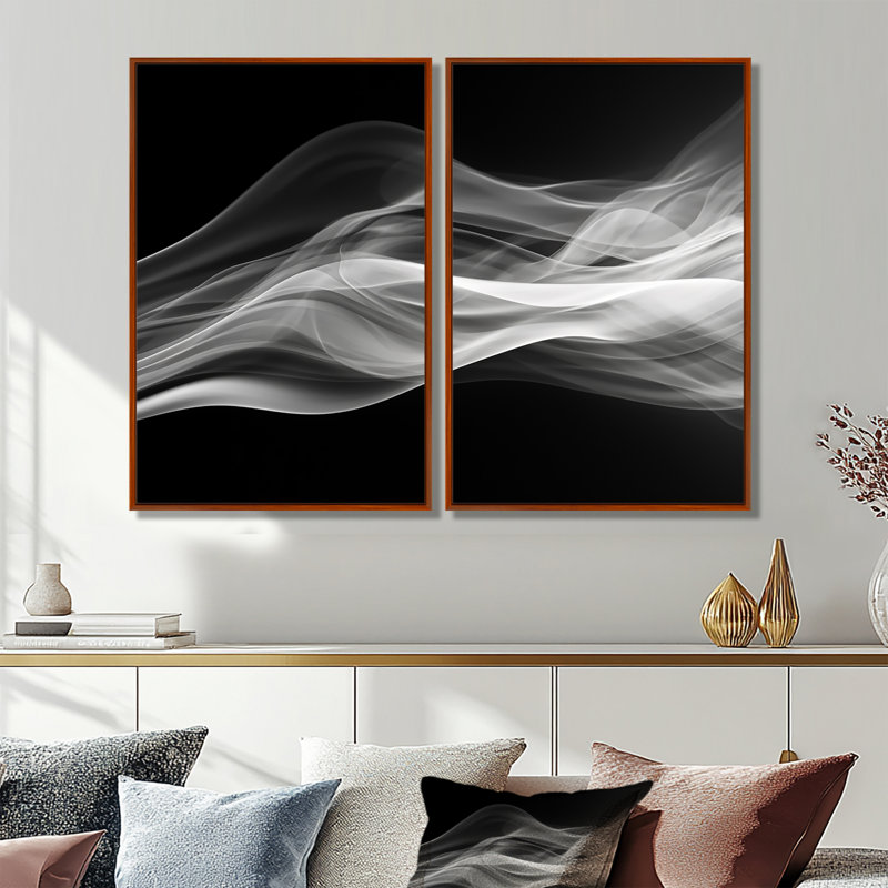 «Black White Contemplative Abstraction II», art mural moderne sur toile, 36" H x 48" W, Impression encadrée flottante, Black