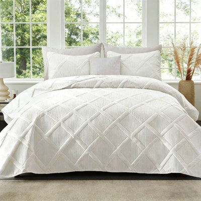 3pcs Luxury Bedspread Quilt Set - Modern Comforter with Bedquilt, Lightweight Warm Bed Cover Suitable for Single/Double Beds, Machine Washable Bedding,White